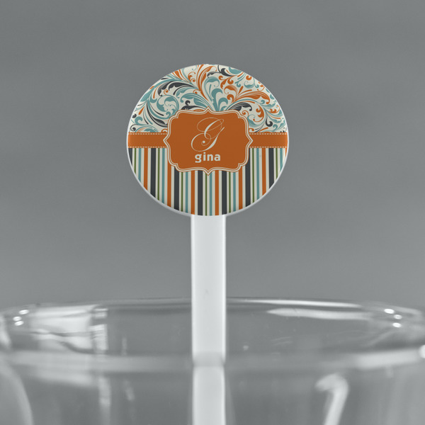 Orange Blue Swirls & Stripes White Plastic 7" Stir Stick - Round - Main