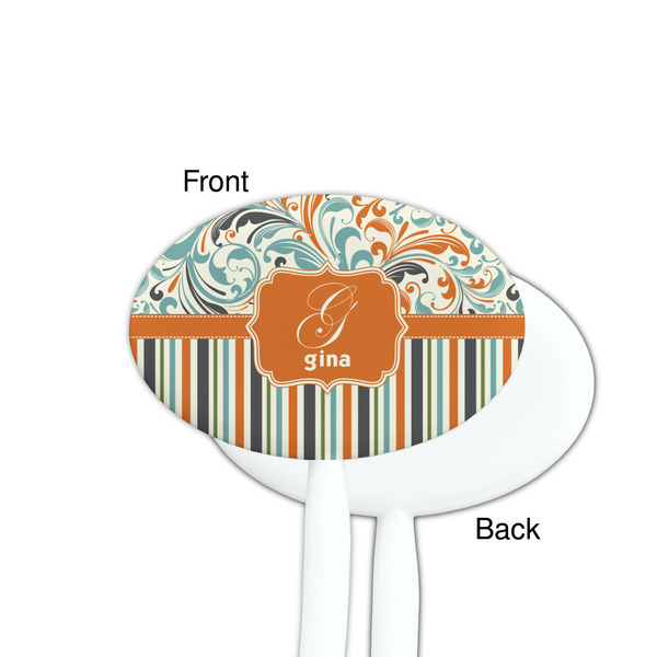Orange Blue Swirls & Stripes White Plastic 7" Stir Stick - Single Sided - Oval - Front & Back