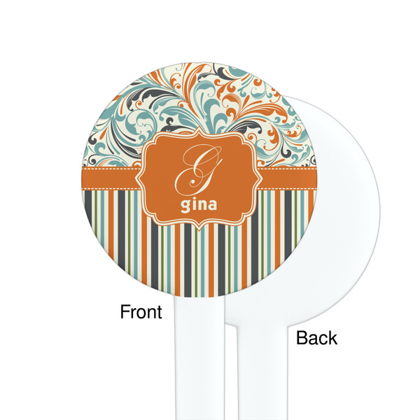 Orange Blue Swirls & Stripes White Plastic 7" Stir Stick - Single Sided - Round - Front & Back