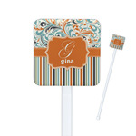 Orange Blue Swirls & Stripes Square Plastic Stir Sticks (Personalized)