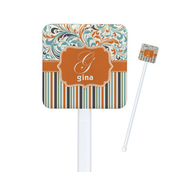 Orange Blue Swirls & Stripes Square Plastic Stir Sticks - Single Sided (Personalized)