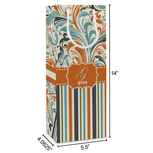 Orange Blue Swirls & Stripes Wine Gift Bag - Dimensions