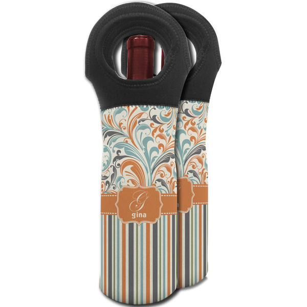 Orange Blue Swirls & Stripes Wine Tote Bag - MAIN