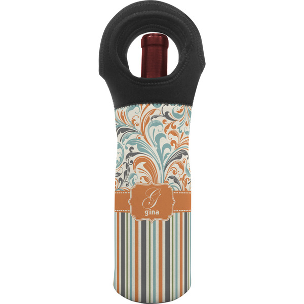 Custom Orange Blue Swirls & Stripes Wine Tote Bag (Personalized)