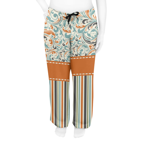 Orange Blue Swirls & Stripes Women's Pj on model - Front