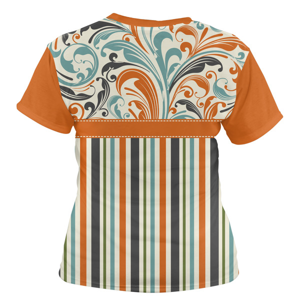 Orange Blue Swirls & Stripes Women's T-shirt Back