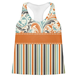 Orange Blue Swirls & Stripes Womens Racerback Tank Top - X Large