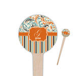 Orange Blue Swirls & Stripes 4" Round Wooden Food Picks - Single Sided (Personalized)