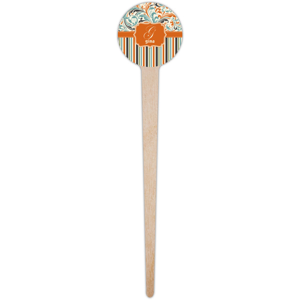 Orange Blue Swirls & Stripes Wooden 4" Food Pick - Round - Single Pick