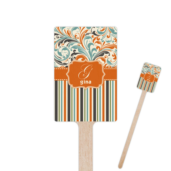 Custom Orange Blue Swirls & Stripes Rectangle Wooden Stir Sticks (Personalized)