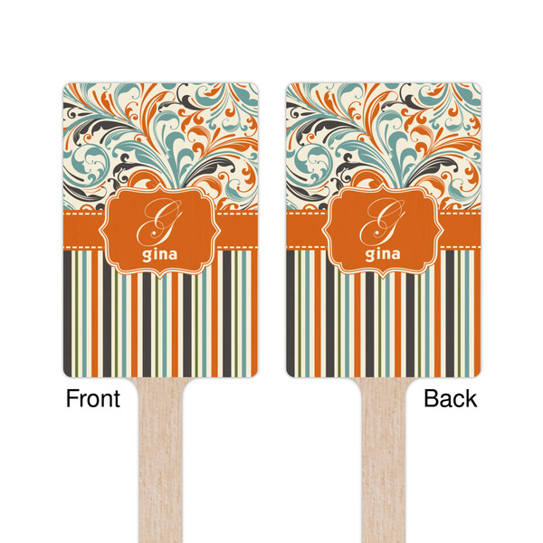 Orange Blue Swirls & Stripes Wooden 6.25" Stir Stick - Rectangular - Double Sided - Front & Back