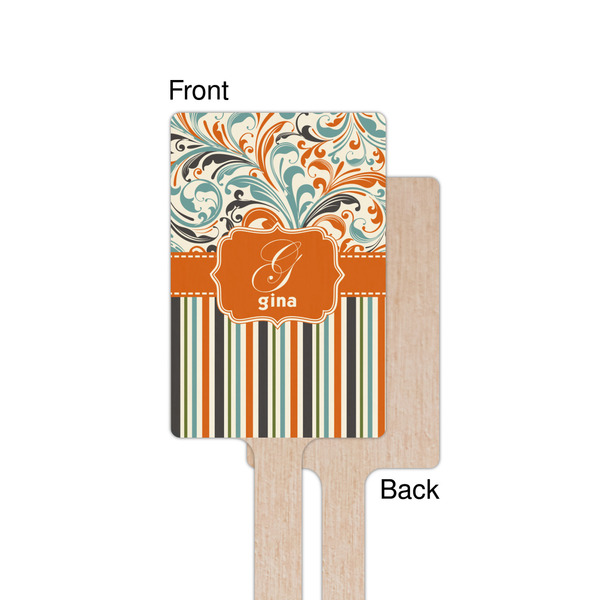 Orange Blue Swirls & Stripes Wooden 6.25" Stir Stick - Rectangular - Single - Front & Back