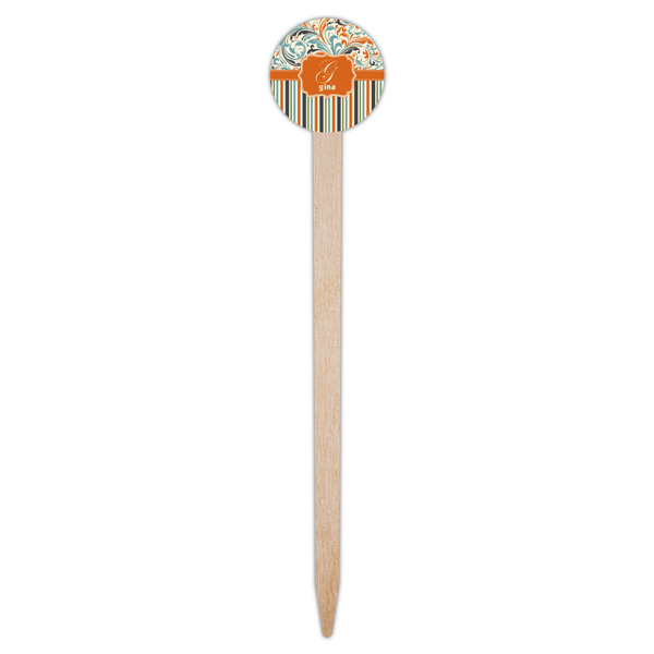 Orange Blue Swirls & Stripes Wooden 6" Food Pick - Round - Single Pick