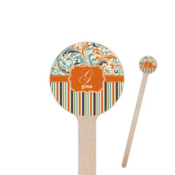 Orange Blue Swirls & Stripes 6" Round Wooden Stir Sticks - Single Sided (Personalized)