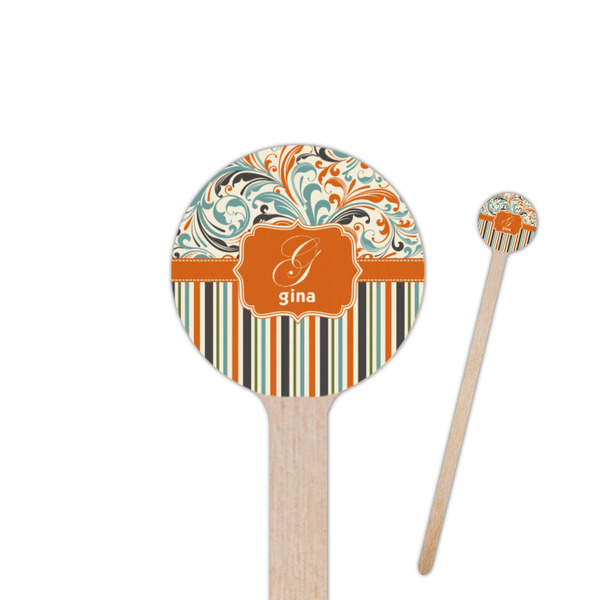 Custom Orange Blue Swirls & Stripes 6" Round Wooden Stir Sticks - Double Sided (Personalized)