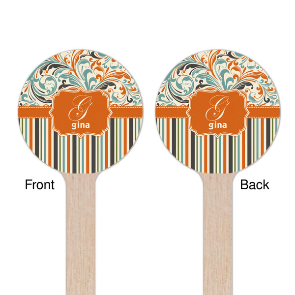 Orange Blue Swirls & Stripes Wooden 6" Stir Stick - Round - Double Sided - Front & Back