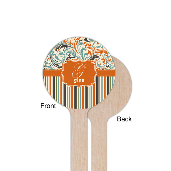 Orange Blue Swirls & Stripes Wooden 6" Stir Stick - Round - Single Sided - Front & Back