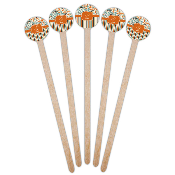 Orange Blue Swirls & Stripes Wooden 7.5" Stir Stick - Round - Fan View