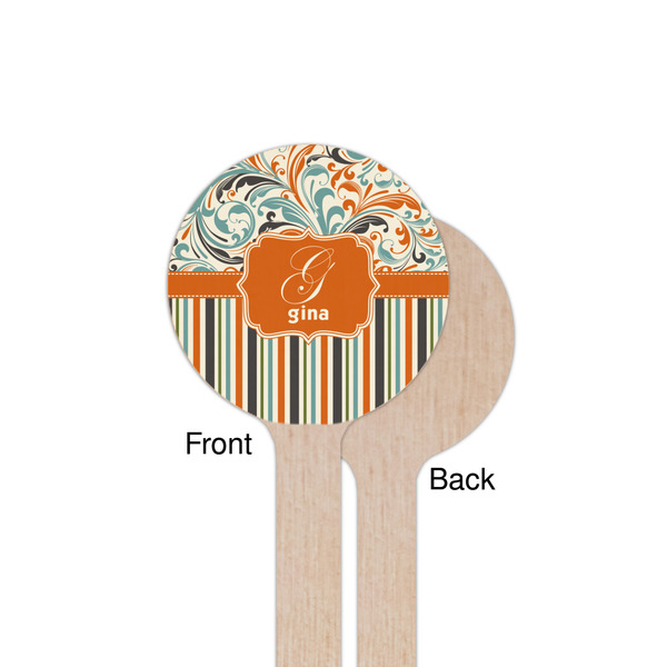 Orange Blue Swirls & Stripes Wooden 7.5" Stir Stick - Round - Single Sided - Front & Back