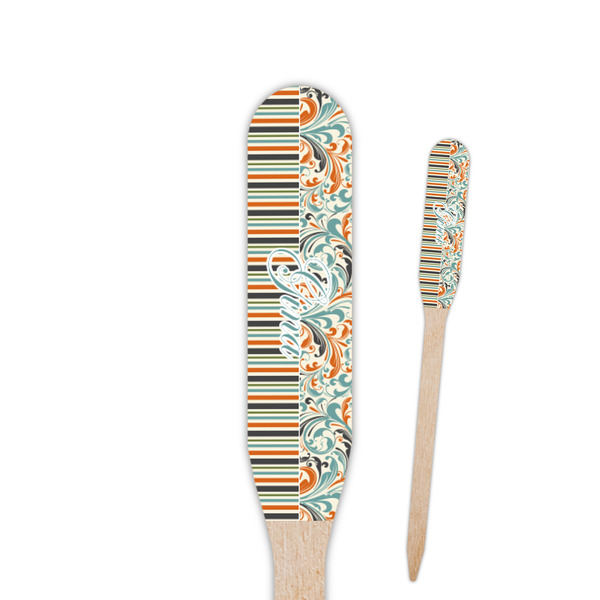 Custom Orange Blue Swirls & Stripes Paddle Wooden Food Picks (Personalized)