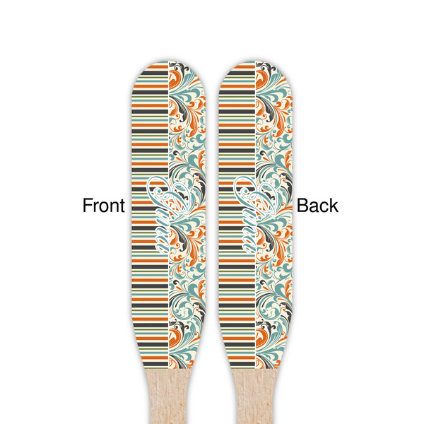 Orange Blue Swirls & Stripes Wooden Food Pick - Paddle - Double Sided - Front & Back