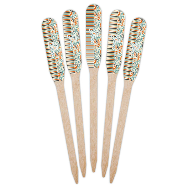 Orange Blue Swirls & Stripes Wooden Food Pick - Paddle - Fan View