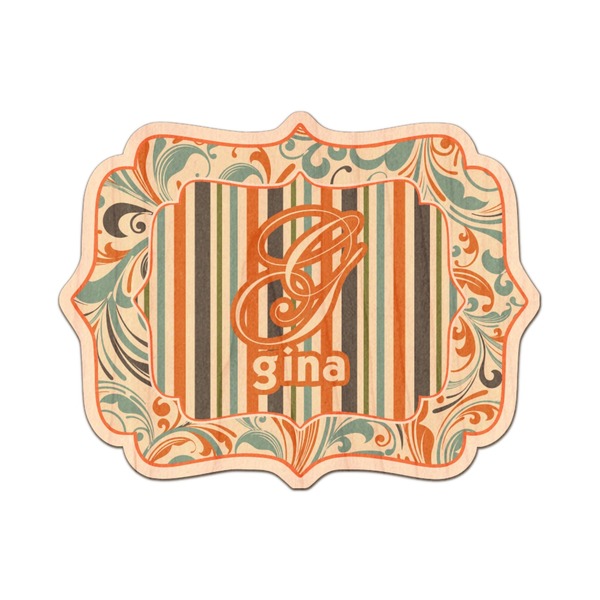 Custom Orange Blue Swirls & Stripes Genuine Maple or Cherry Wood Sticker (Personalized)