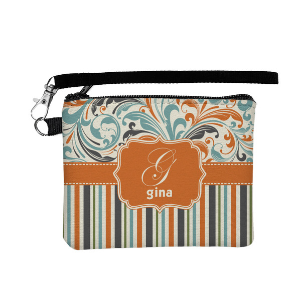 Custom Orange Blue Swirls & Stripes Wristlet ID Case w/ Name and Initial