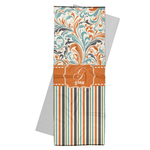 Custom Orange Blue Swirls & Stripes Yoga Mat Towel (Personalized)