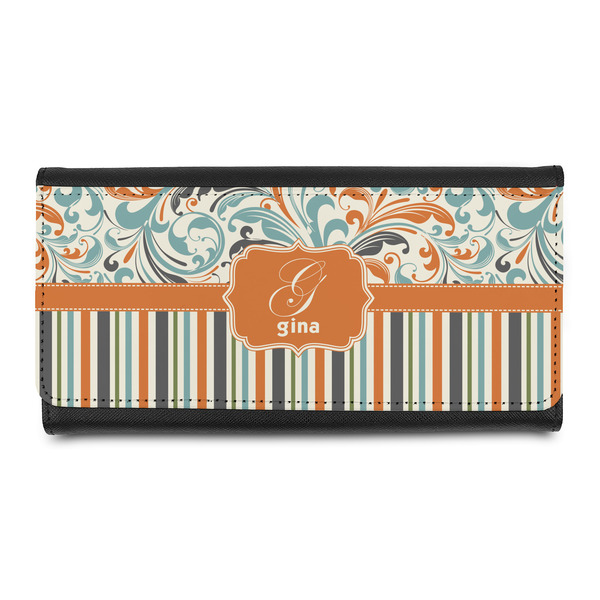 Custom Orange Blue Swirls & Stripes Leatherette Ladies Wallet (Personalized)