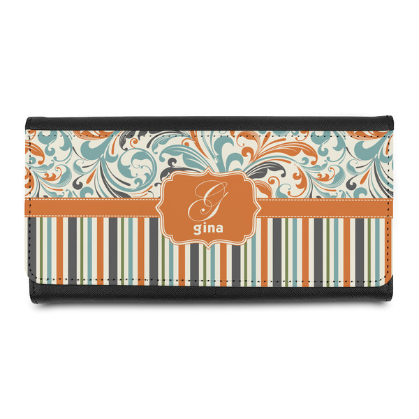 Custom Orange Blue Swirls & Stripes Leatherette Ladies Wallet (Personalized)