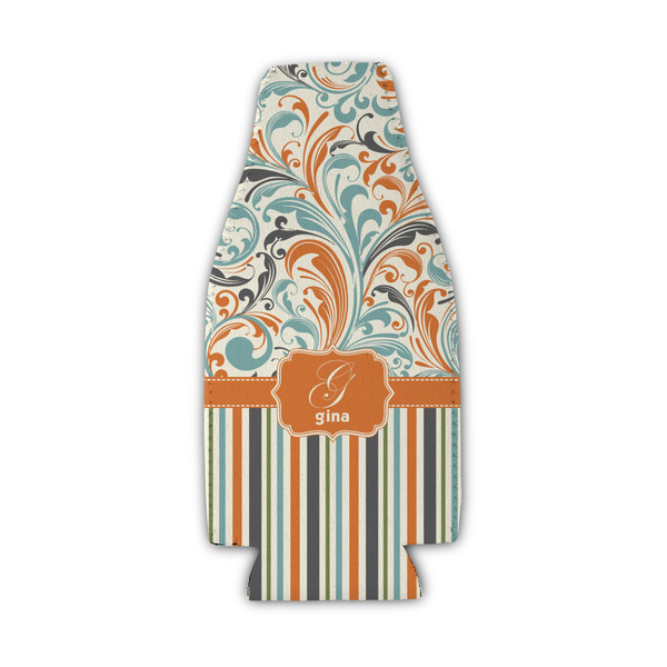 Custom Orange Blue Swirls & Stripes Zipper Bottle Cooler (Personalized)