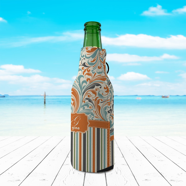 Orange Blue Swirls & Stripes Zipper Bottle Cooler - LIFESTYLE