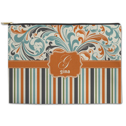 Orange Blue Swirls & Stripes Zipper Pouch - Large - 12.5"x8.5" (Personalized)