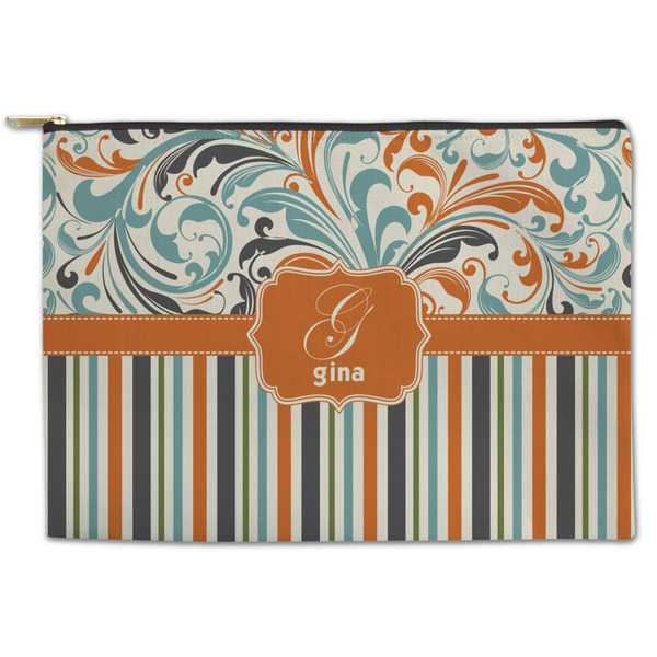 Custom Orange Blue Swirls & Stripes Zipper Pouch - Large - 12.5"x8.5" (Personalized)