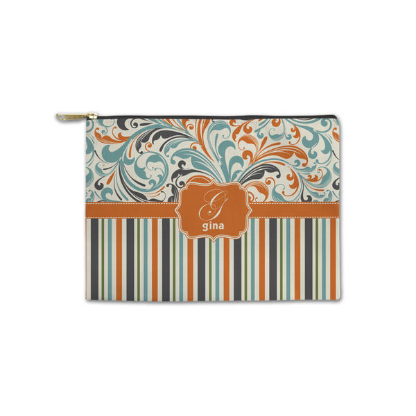Custom Orange Blue Swirls & Stripes Zipper Pouch - Small - 8.5"x6" (Personalized)