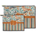 Orange Blue Swirls & Stripes Zipper Pouch (Personalized)