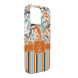 Orange Blue Swirls & Stripes iPhone Case - Plastic - iPhone 13 Pro Max (Personalized)