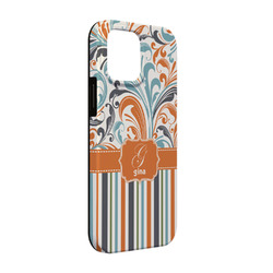 Orange Blue Swirls & Stripes iPhone Case - Rubber Lined - iPhone 13 (Personalized)