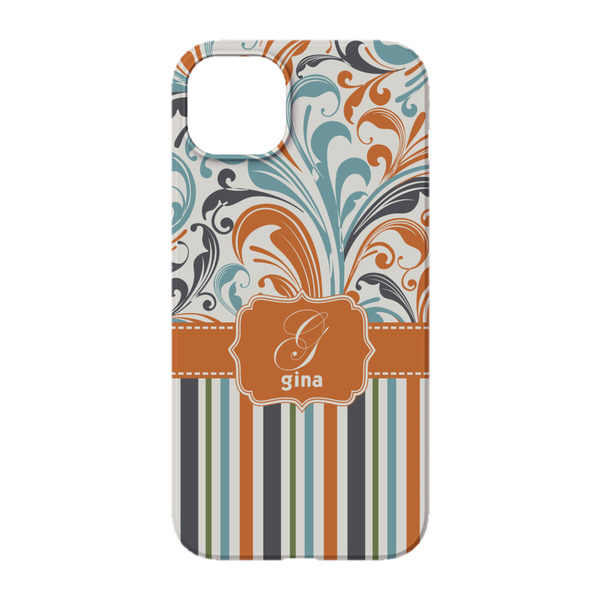 Orange Blue Swirls & Stripes iPhone 14 Case - Back