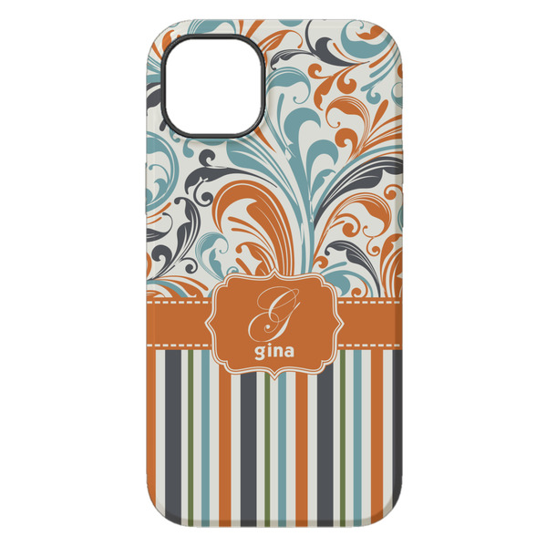 Orange Blue Swirls & Stripes iPhone 14 Plus Tough Case - Back