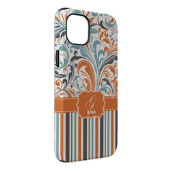 Orange Blue Swirls & Stripes iPhone Case - Rubber Lined - iPhone 14 Pro Max (Personalized)