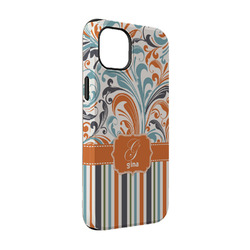 Orange Blue Swirls & Stripes iPhone Case - Rubber Lined - iPhone 14 Pro (Personalized)