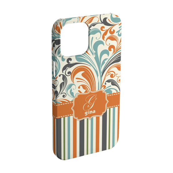 Custom Orange Blue Swirls & Stripes iPhone Case - Plastic - iPhone 15 (Personalized)