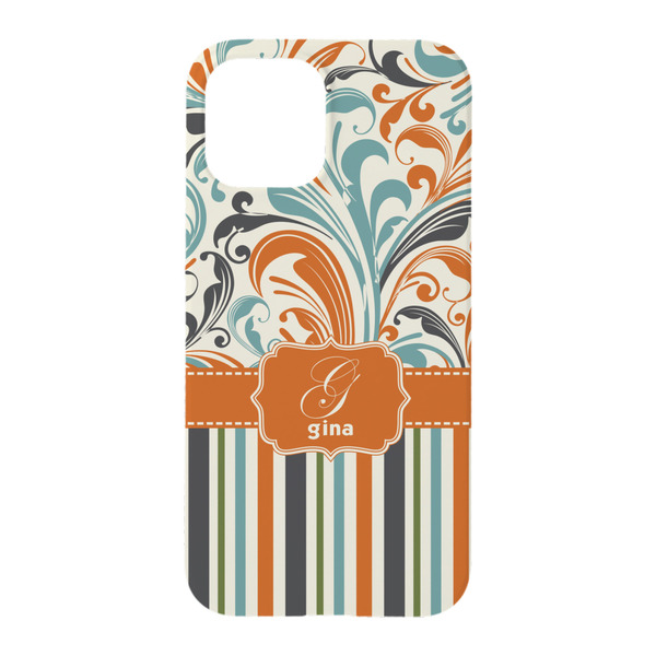 Orange Blue Swirls & Stripes iPhone 15 Case - Back