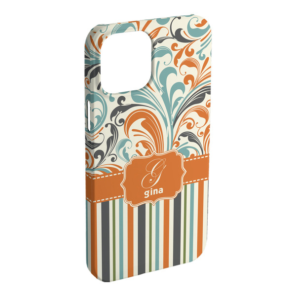 Custom Orange Blue Swirls & Stripes iPhone Case - Plastic - iPhone 15 Plus (Personalized)