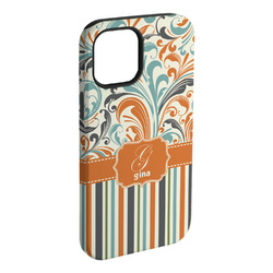 Orange Blue Swirls & Stripes iPhone Case - Rubber Lined - iPhone 15 Plus (Personalized)