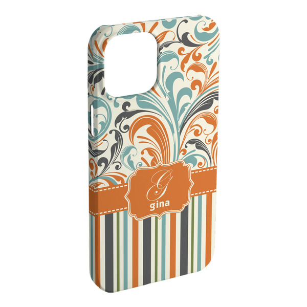 Custom Orange Blue Swirls & Stripes iPhone Case - Plastic - iPhone 15 Pro Max (Personalized)