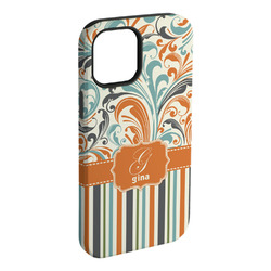 Orange Blue Swirls & Stripes iPhone Case - Rubber Lined (Personalized)