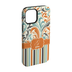 Orange Blue Swirls & Stripes iPhone Case - Rubber Lined - iPhone 15 Pro (Personalized)